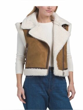 Jason Wu Brown Suede-Look Shearling Vest with Cream Trim